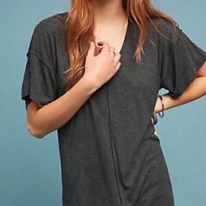 ANTHROPOLOGIE | BORDEAUX Antola Gray Ribbed Short Sleeve Top Women’s Size XS